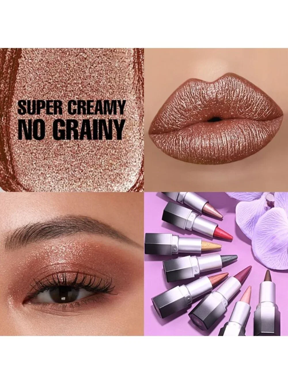 Women 1Pcs -03 Copper Shimmery Metallic Cone-Tip Glitter Lipstick and Lip Liner